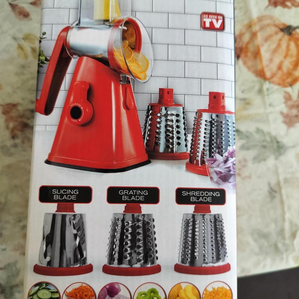 Red Manual Rotary Cheese Grater with Multiple Blades